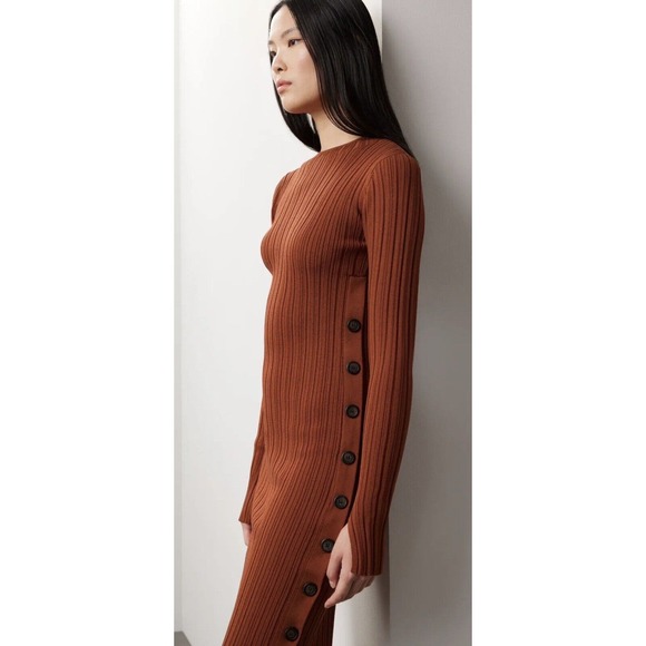 Adam Lippes Collective Side Button Midi Sweater Dress Rust Size Small - Picture 2 of 9